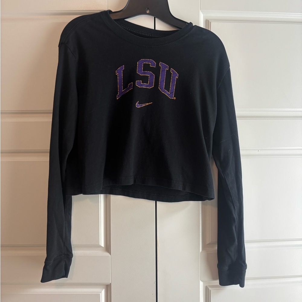Nike Black LSU Women's Long Sleeve Crop Top